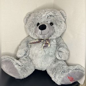 Plush Blue-Gray Bear Hug & Luv 17"  Sitting With Silk Bow
